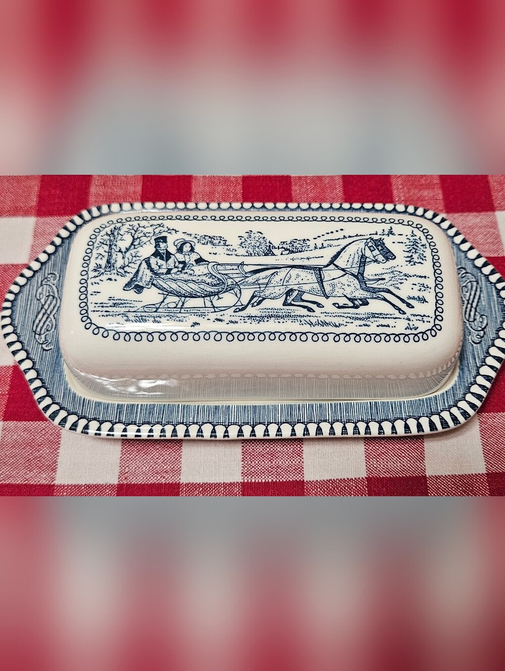 Vintage Currier & Ives Butterdish